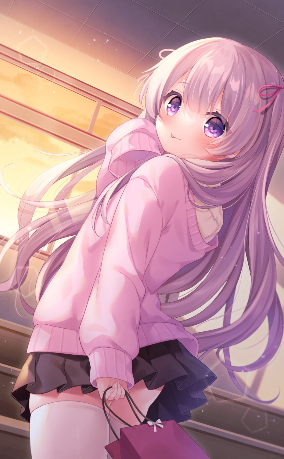 artist_revision, komachi_pochi, seifuku, skirt_lift, sweater, thighhighs, valentine