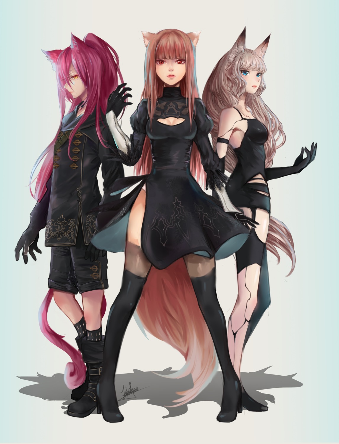 animal_ears, blazblue, cleavage, cosplay, crossover, ddrake13, heels, holo