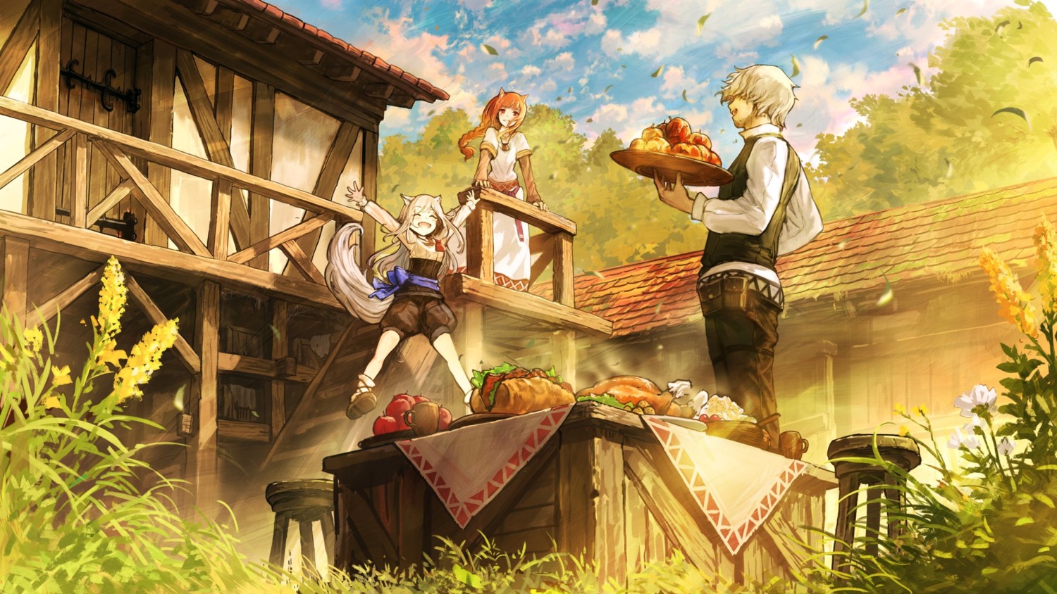 animal_ears, craft_lawrence, detexted, dress, holo, myuri, shimizu_you, spice_and_wolf