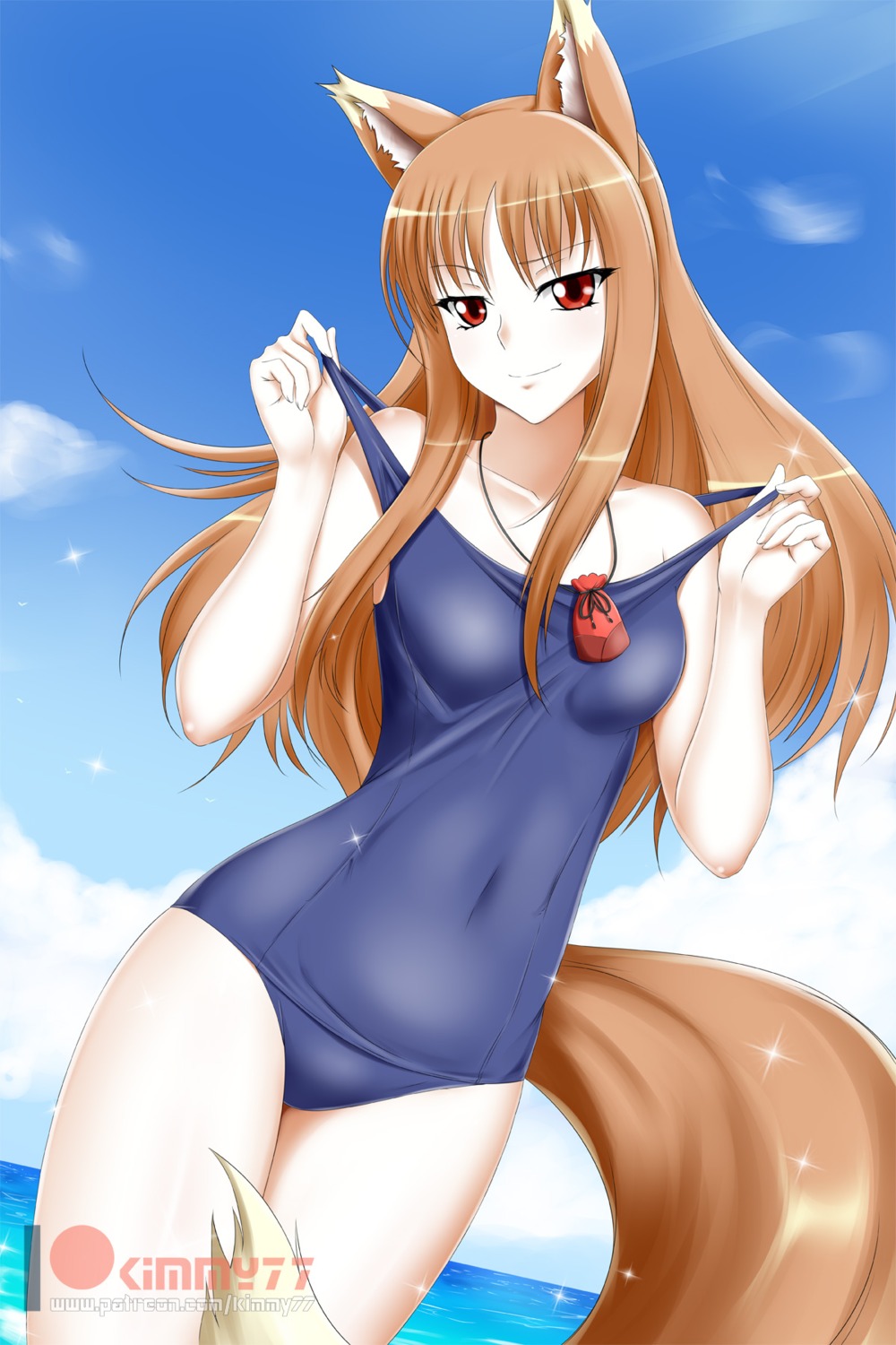 animal_ears, holo, kimmy77, school_swimsuit, spice_and_wolf, swimsuits, tail, undressing