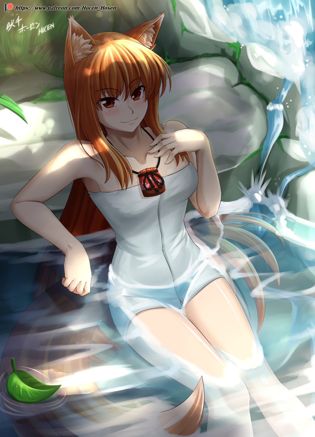 animal_ears, bathing, holcen_hosen, holo, spice_and_wolf, tail, towel, wet