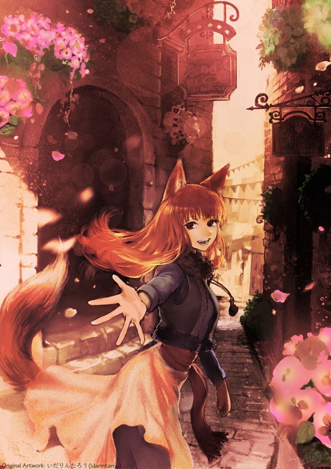 animal_ears, holo, ida_rintarou, mkray, skirt_lift, spice_and_wolf, tail