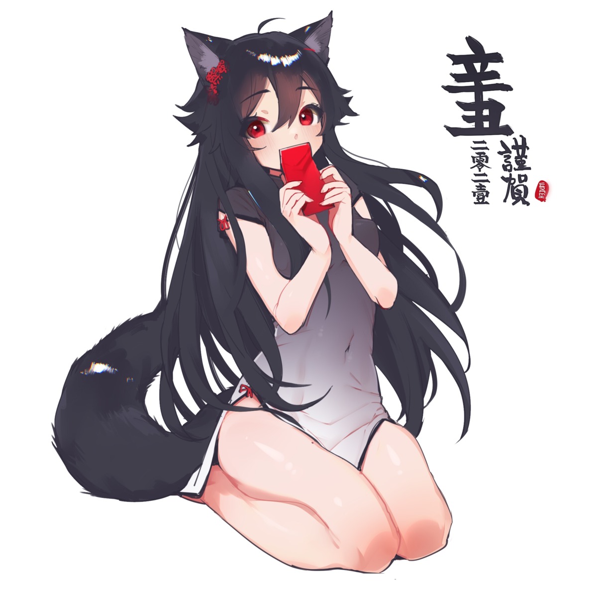 animal_ears, chinadress, ejami, kitsune, tail