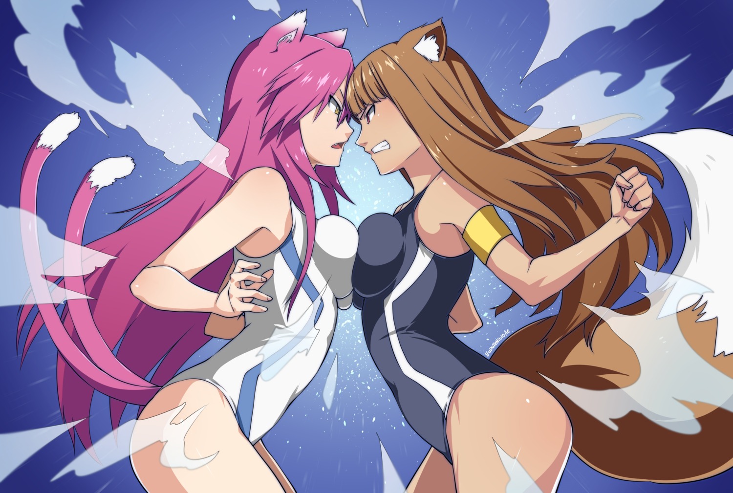 animal_ears, blazblue, cosplay, crossover, ddrake13, holo, keijo!!!!!!!!, kokonoe