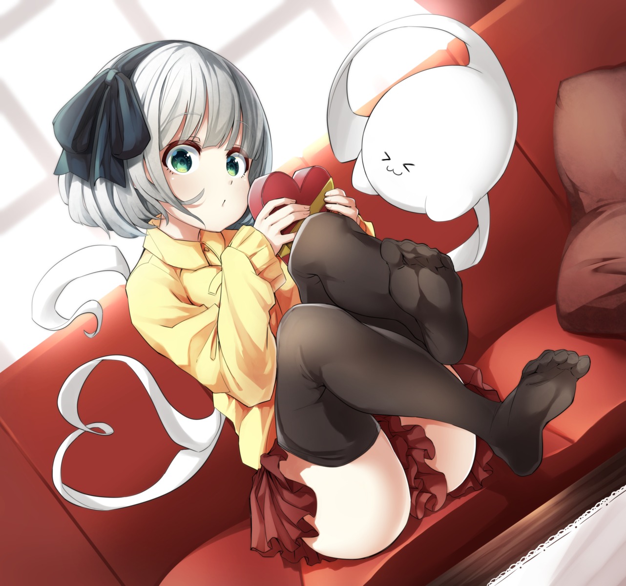 feet, konpaku_youmu, myon, pegashi, skirt_lift, thighhighs, touhou, valentine