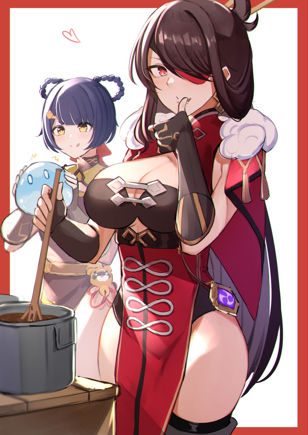 asian_clothes, beidou, chinadress, eyepatch, genshin_impact, pnatsu, thighhighs, xiangling
