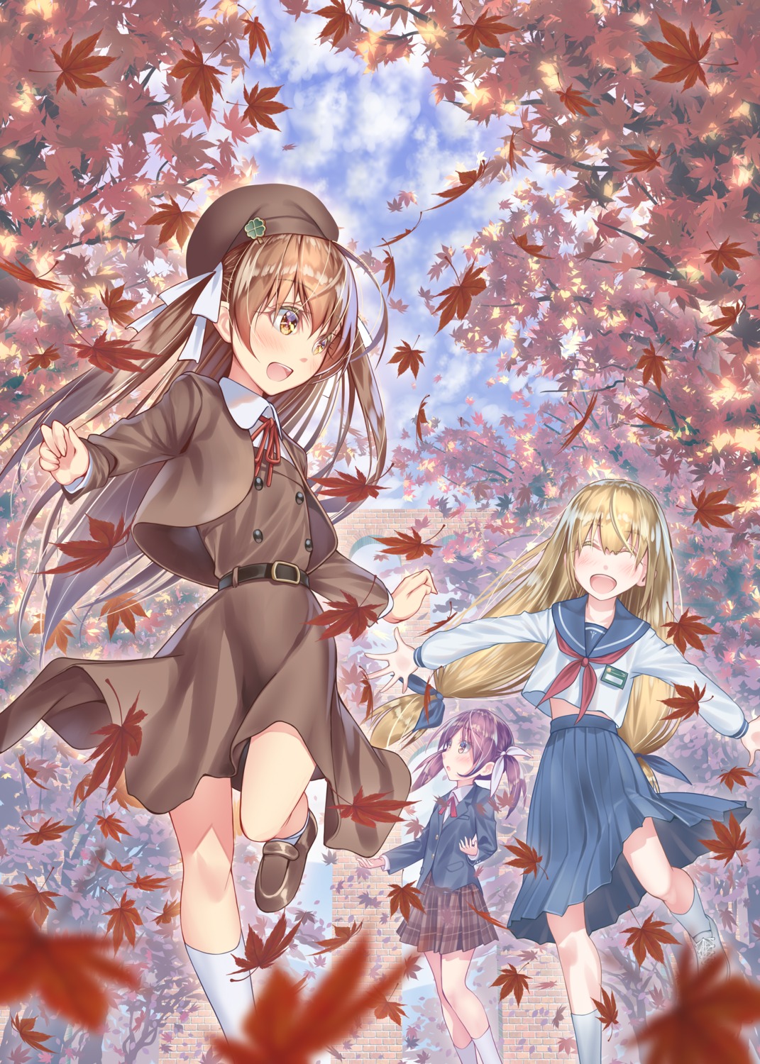 animal_ears, dress, hatorisougo, landscape, seifuku, skirt_lift, thighhighs, witch