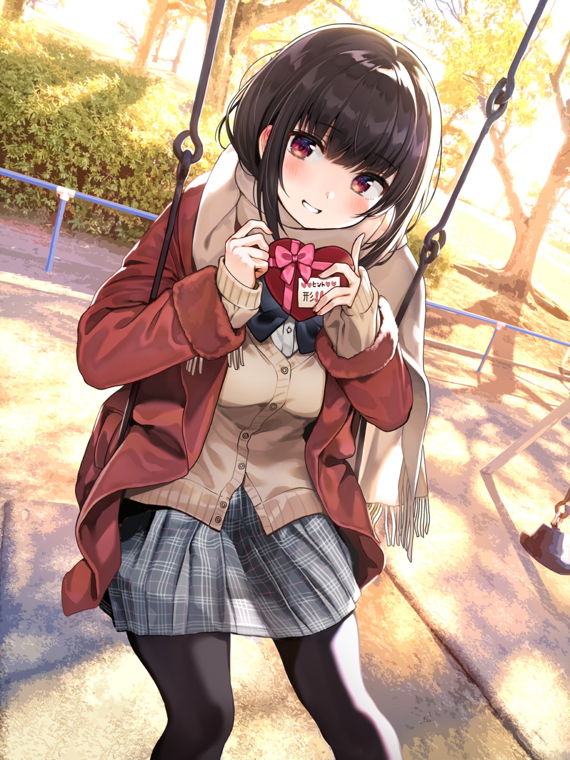 nishizawa_5mm, pantyhose, see_through, seifuku, sweater, valentine