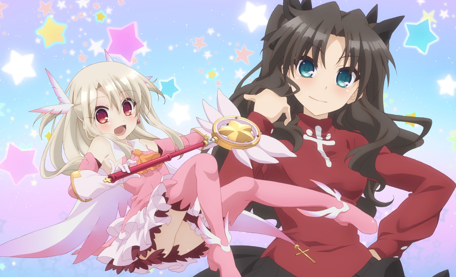 fate/kaleid_liner_prisma_illya, fate/stay_night, heels, illyasviel_von_einzbern, magical_ruby, skirt_lift, sweater, tagme