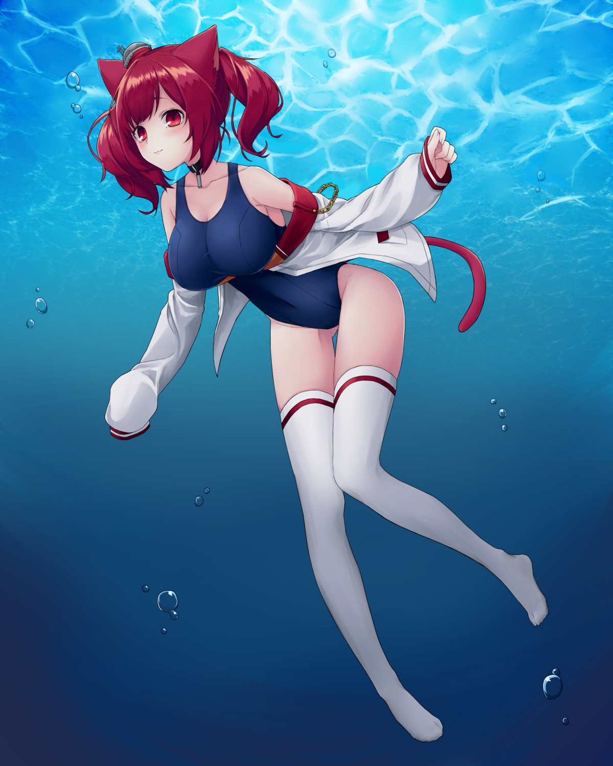 animal_ears, azur_lane, i-19_(azur_lane), namec0, nekomimi, school_swimsuit, seifuku, swimsuits
