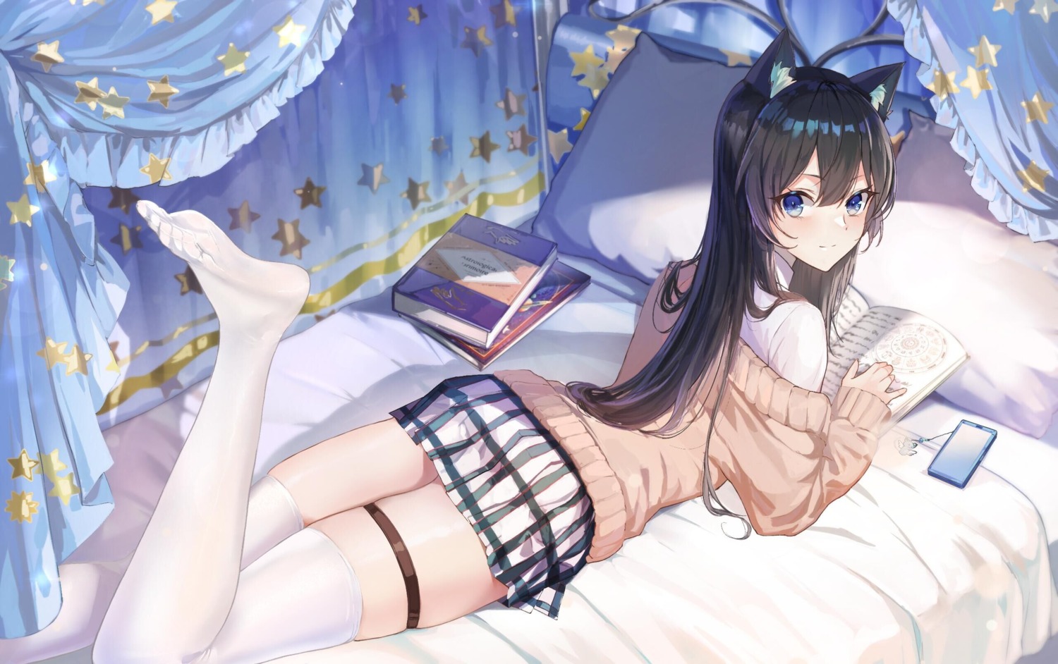animal_ears, feet, garter, jpeg_artifacts, lims_(neko2lims), nekomimi, seifuku, sweater, thighhighs