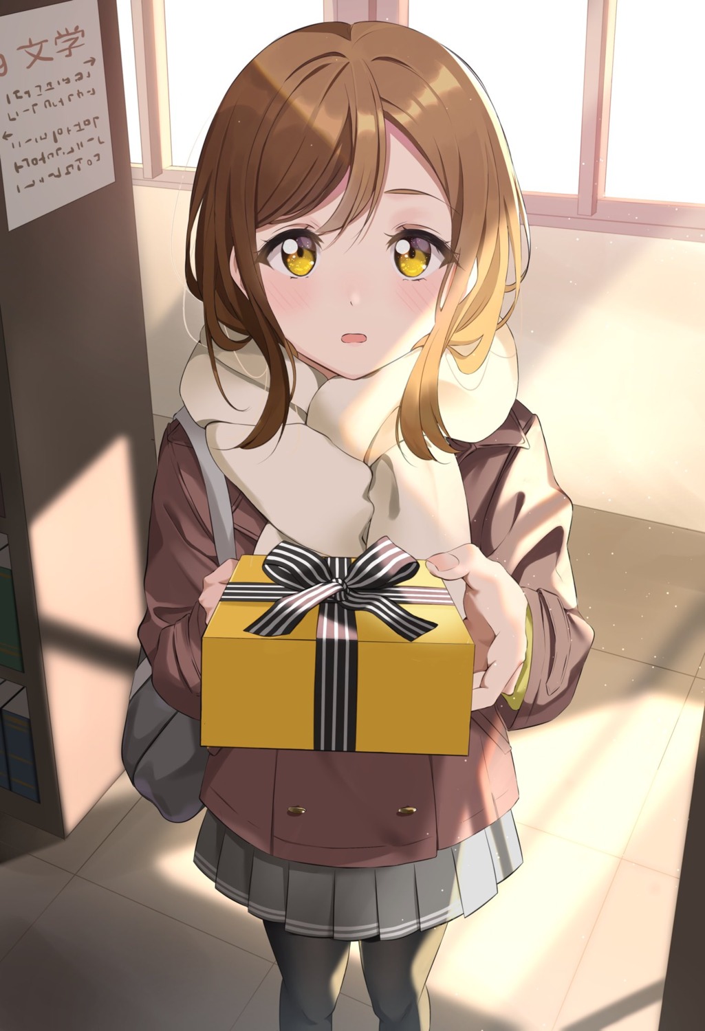 gorilla-shi, kunikida_hanamaru, love_live!_(series), love_live!_sunshine!!, pantyhose, seifuku, sweater, valentine