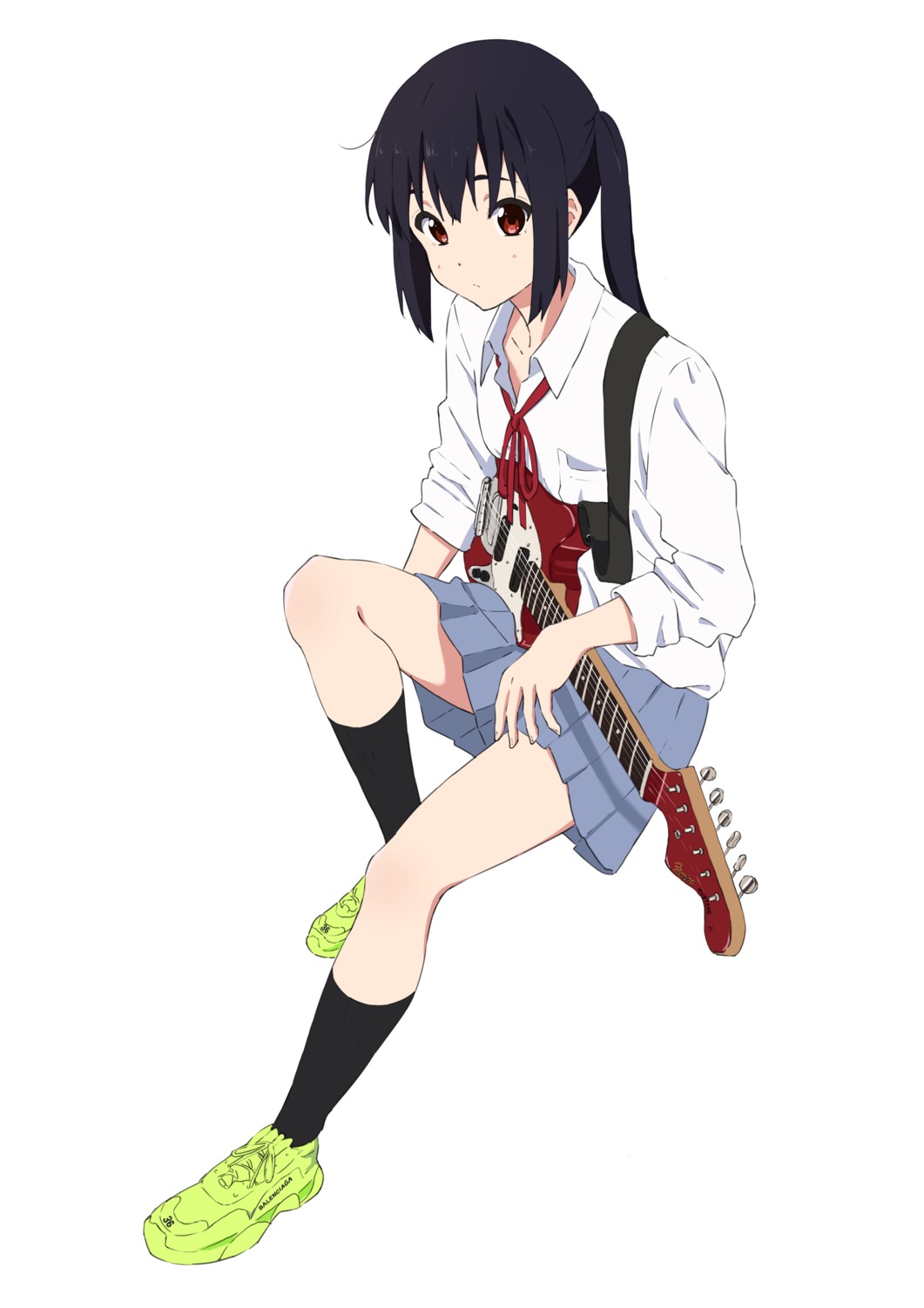 guitar, k-on!, nakano_azusa, sakurayama_(59_sakurayama), seifuku, skirt_lift