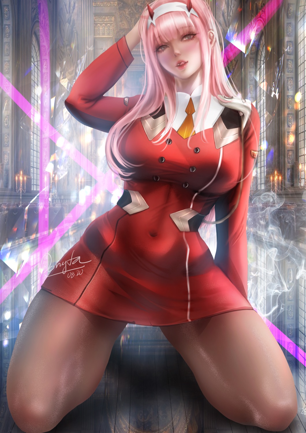 darling_in_the_franxx, donyta, horns, pantyhose, uniform, zero_two_(darling_in_the_franxx)