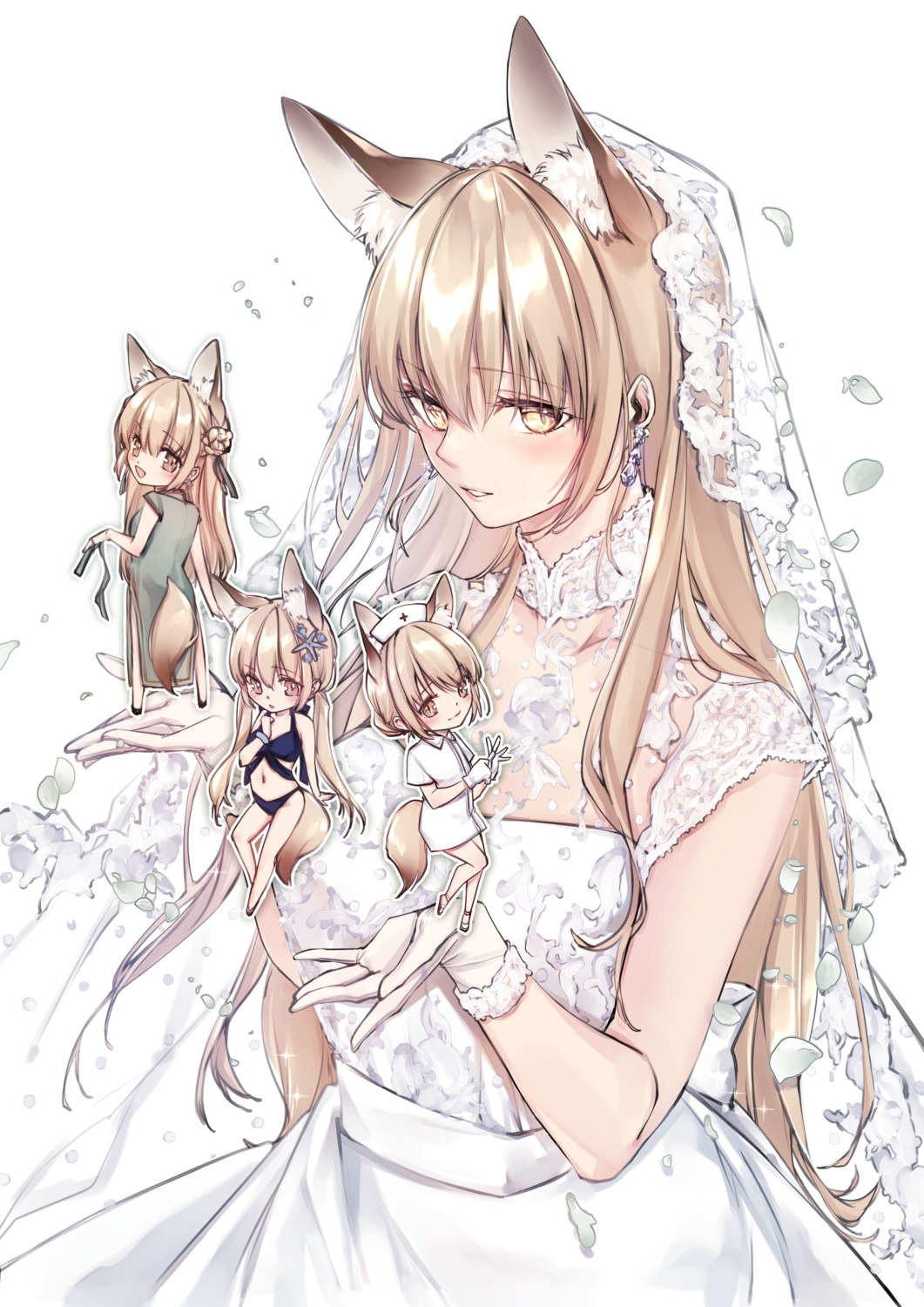 animal_ears, bikini, chibi, chinadress, dress, kitsune, nurse, shizu-chan
