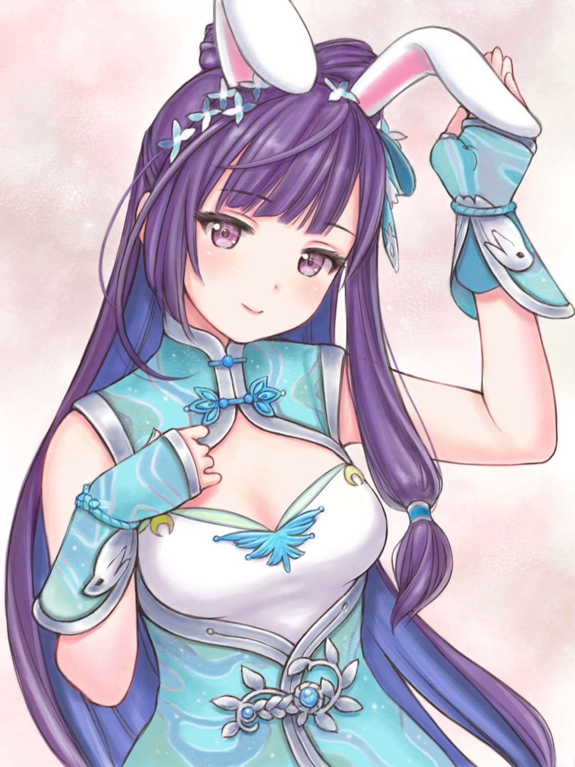 animal_ears, asian_clothes, bunny_ears, cleavage, yug