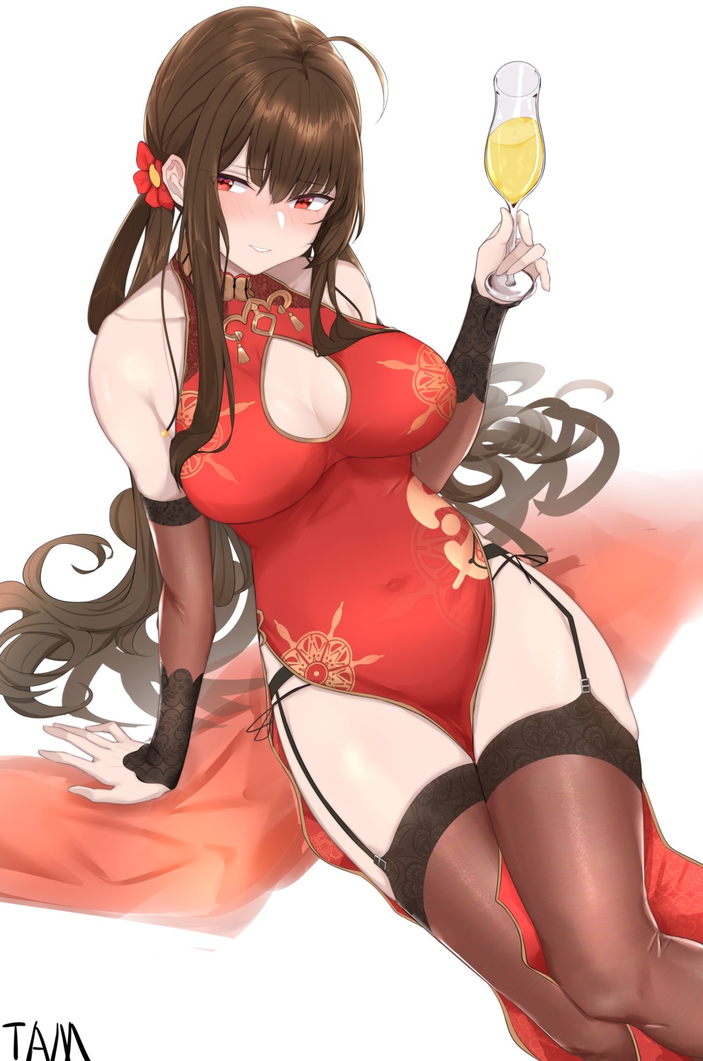 chinadress, cleavage, dsr-50_(girls_frontline), garter_belt, girls_frontline, pantsu, stockings, string_panties, tamago_(eva1314056), thighhighs