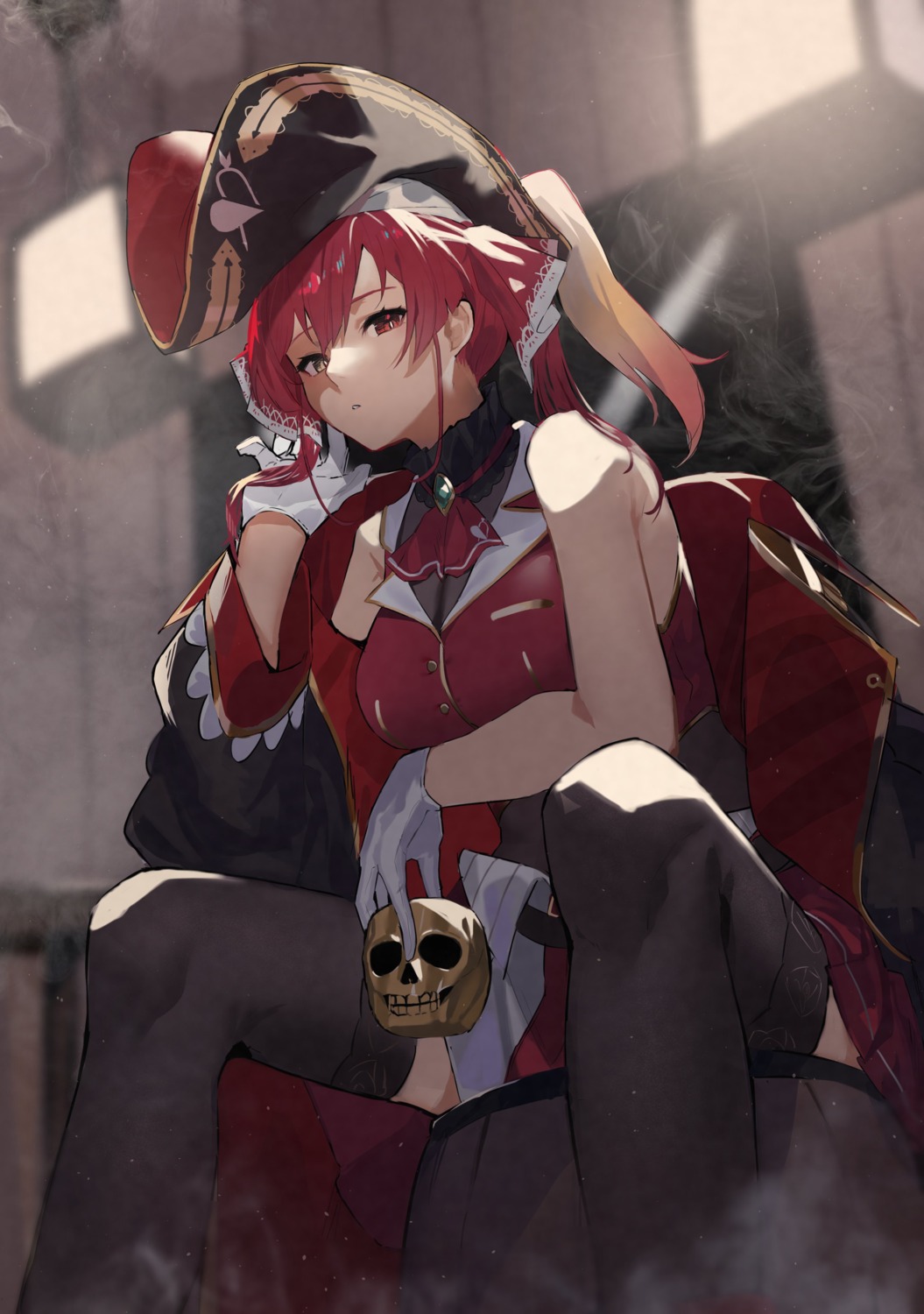 cleavage, heterochromia, hololive, houshou_marine, pirate, thighhighs, yakihokoudon