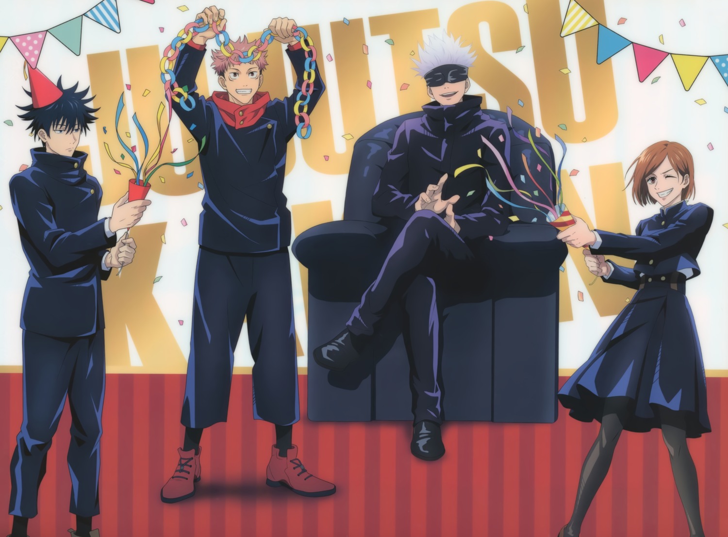 fushiguro_megumi, gojou_satoru, itadori_yuuji, jujutsu_kaisen, kugisaki_nobara, seifuku, tagme