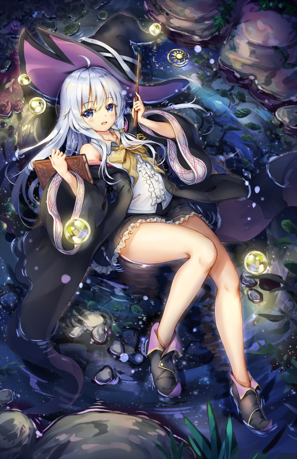 elaina_(majotabi), fii_fii_(feefeeowo), heels, majo_no_tabitabi, skirt_lift, weapon, wet, witch
