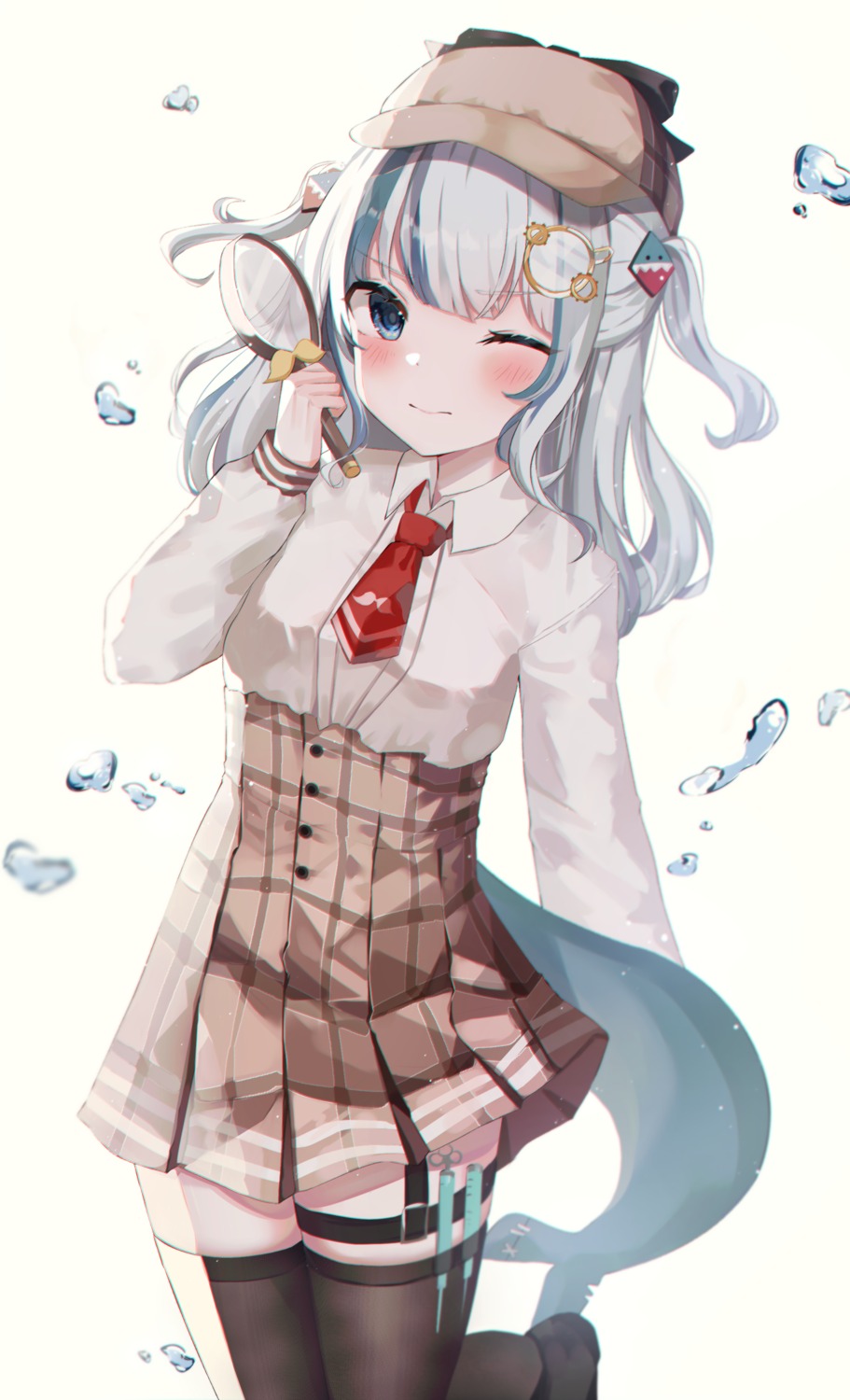 cosplay, garter, gawr_gura, hololive, hololive_english, riko_(rik0ring), seifuku, tail