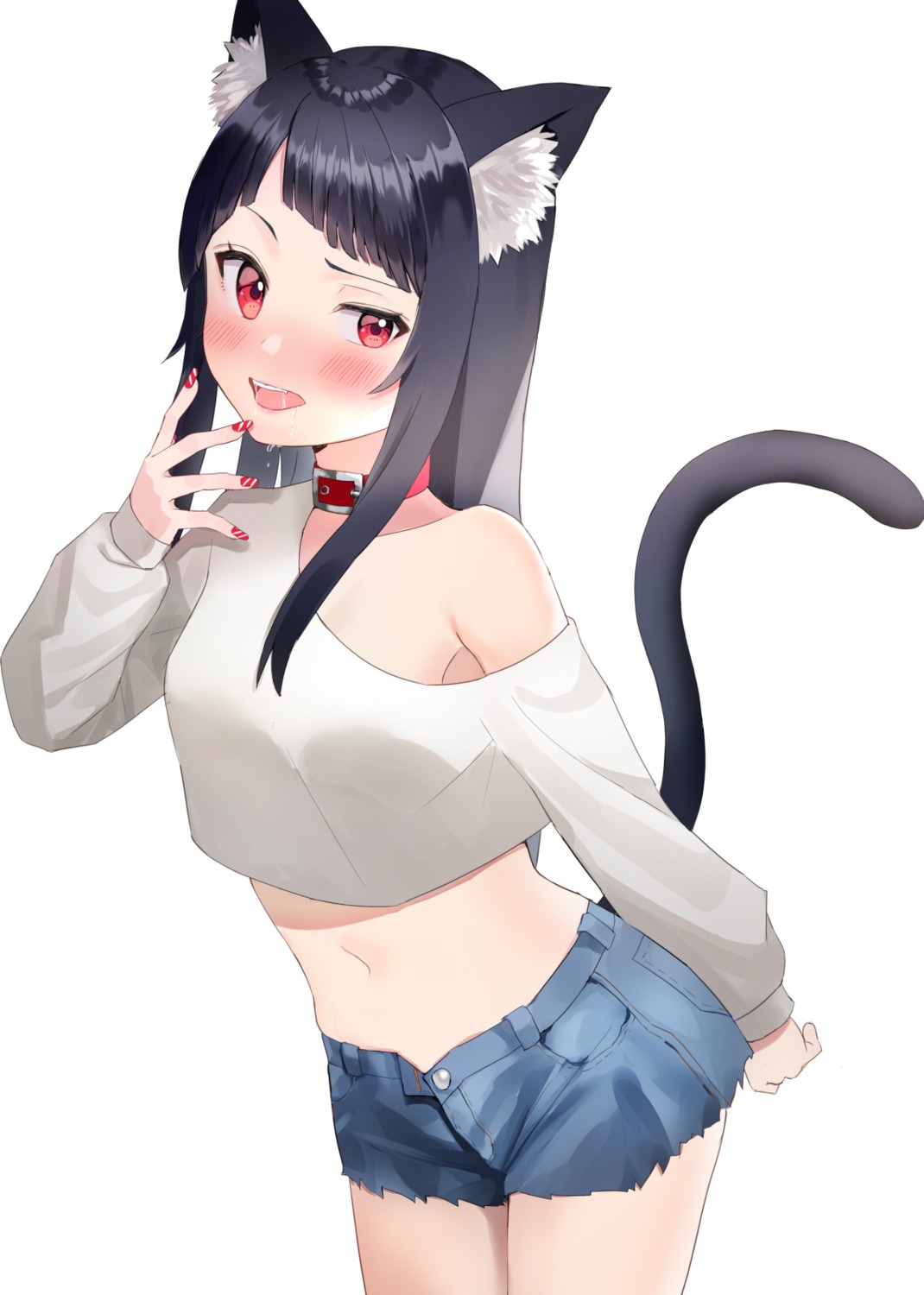 animal_ears, kubong, nekomimi, no_bra, tail