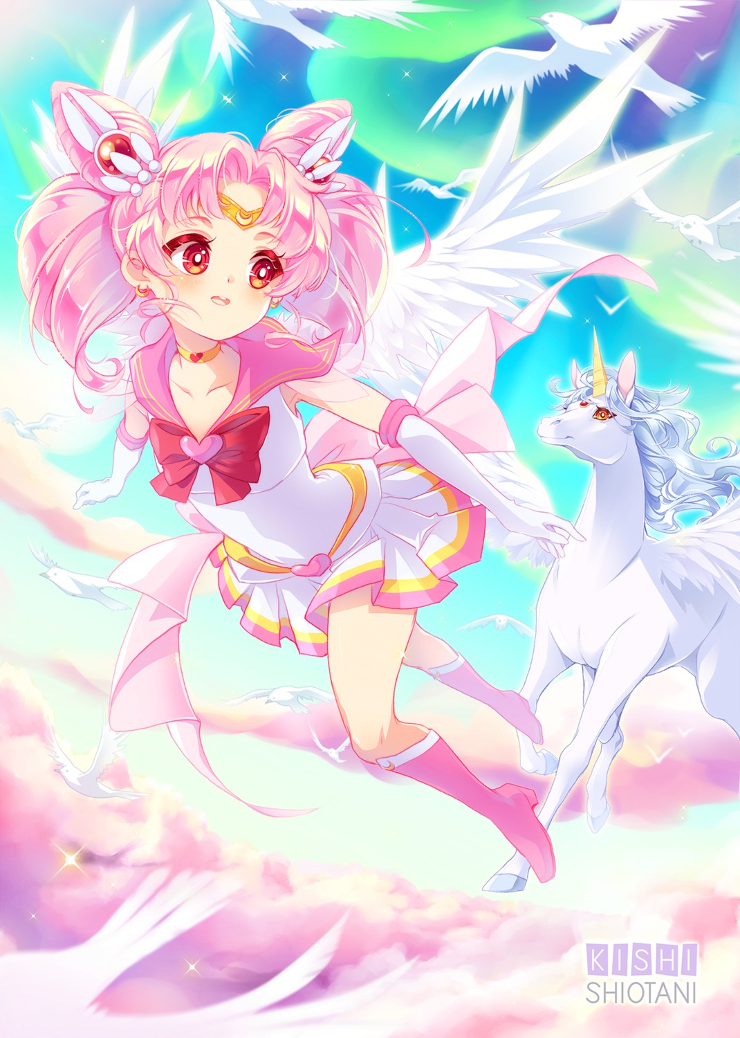 bishoujo_senshi_sailor_moon, chibiusa, heels, kishishiotani, seifuku, skirt_lift, wings