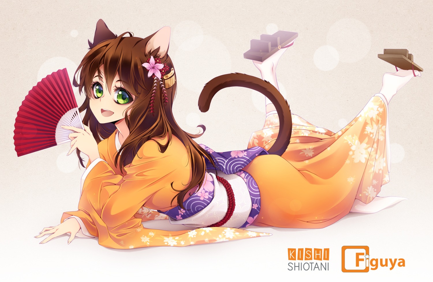 animal_ears, kimono, kishishiotani, nekomimi, tail