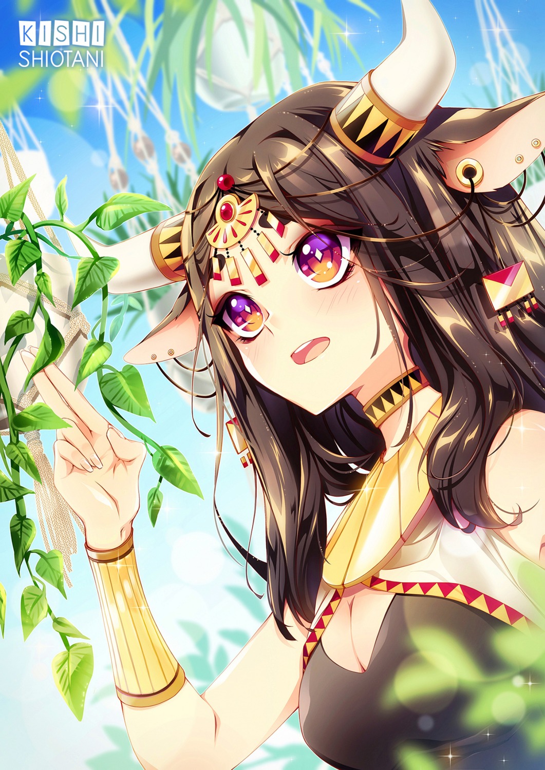 animal_ears, cleavage, horns, kishishiotani