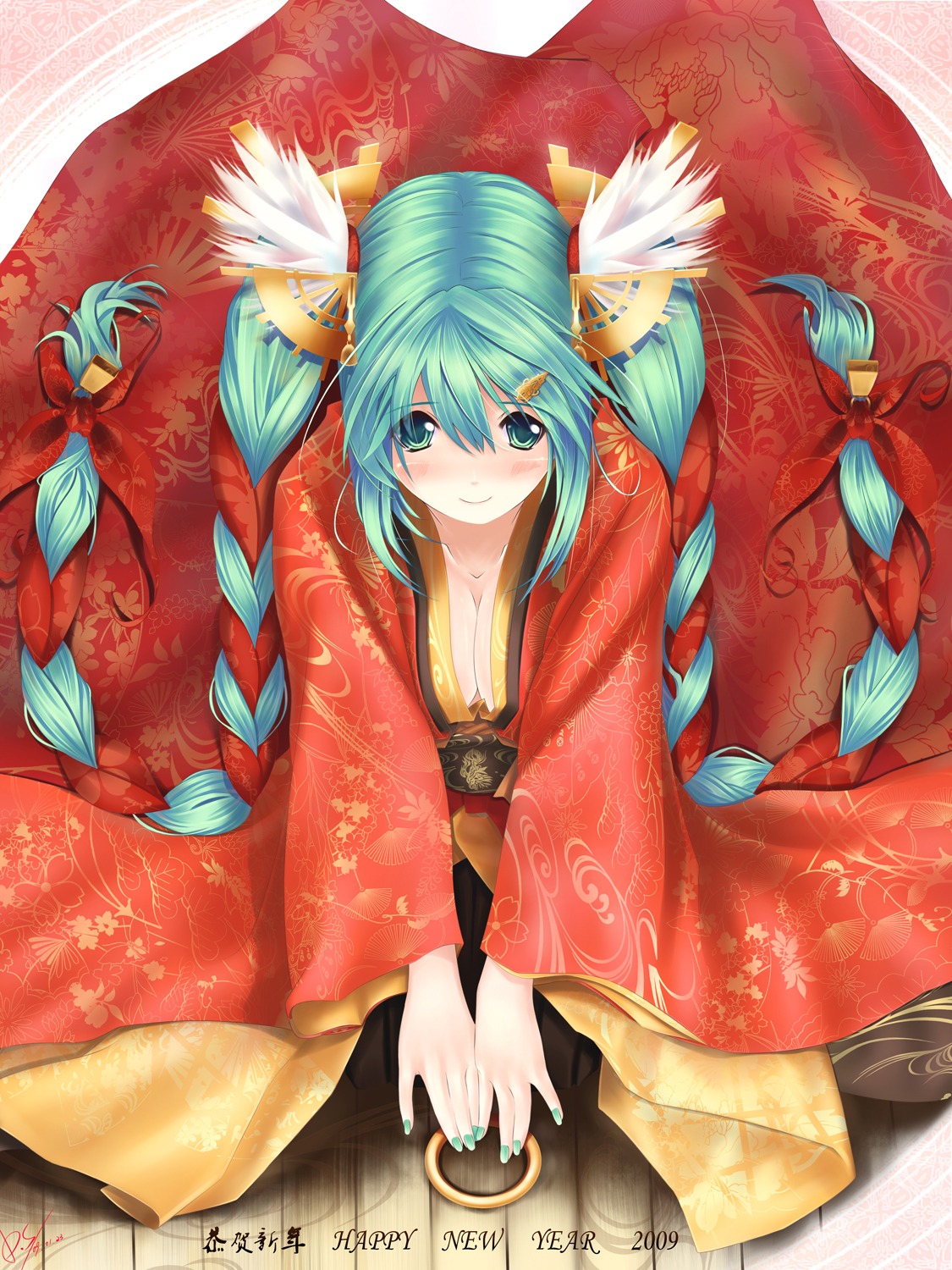 cleavage, dopollsogno, hatsune_miku, japanese_clothes, vocaloid