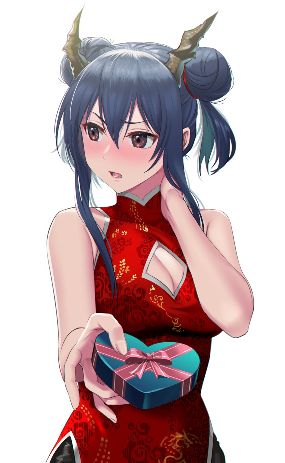 arknights, ch'en_(arknights), chinadress, cleavage, gou_d, horns, valentine