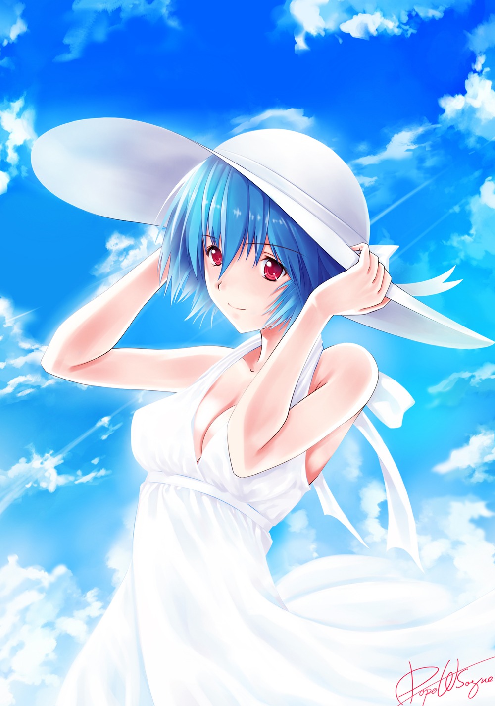 ayanami_rei, cleavage, dopollsogno, dress, neon_genesis_evangelion, summer_dress