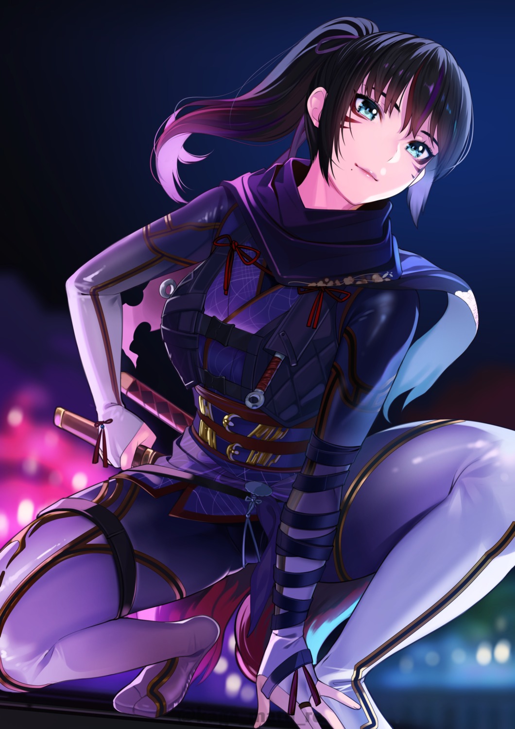 bodysuit, garter, japanese_clothes, kagematsuri, kunimitsu_(tekken), sword, tekken