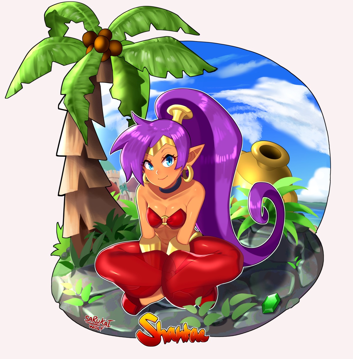 no_bra, pointy_ears, sarukaiwolf, shantae, shantae_(character)