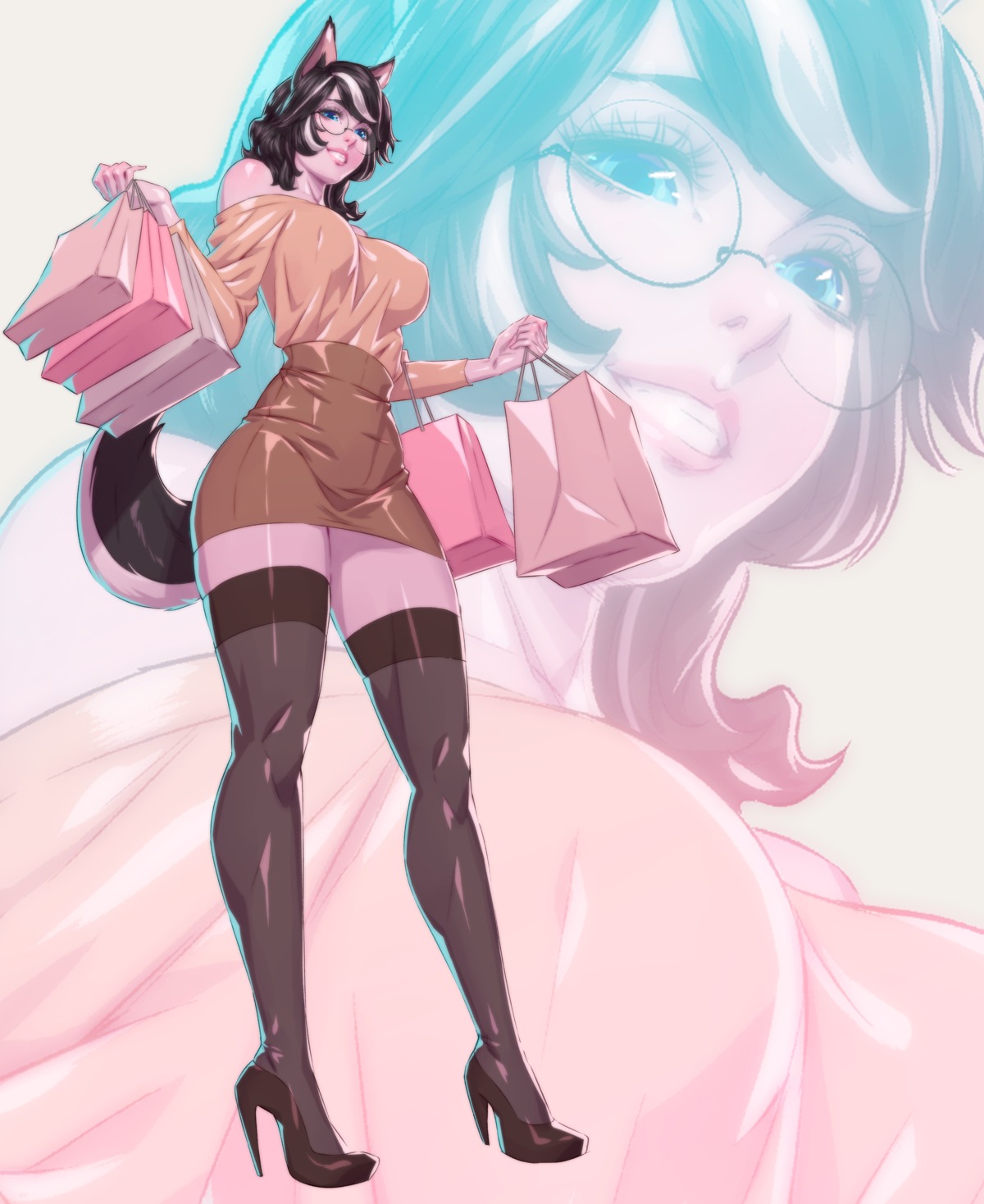 animal_ears, aria_(crystalplanet00), heels, megane, naftosaur, tail, thighhighs