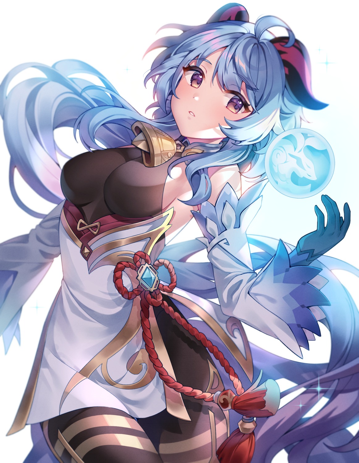 asian_clothes, ganyu, genshin_impact, horns, no_bra, pongu