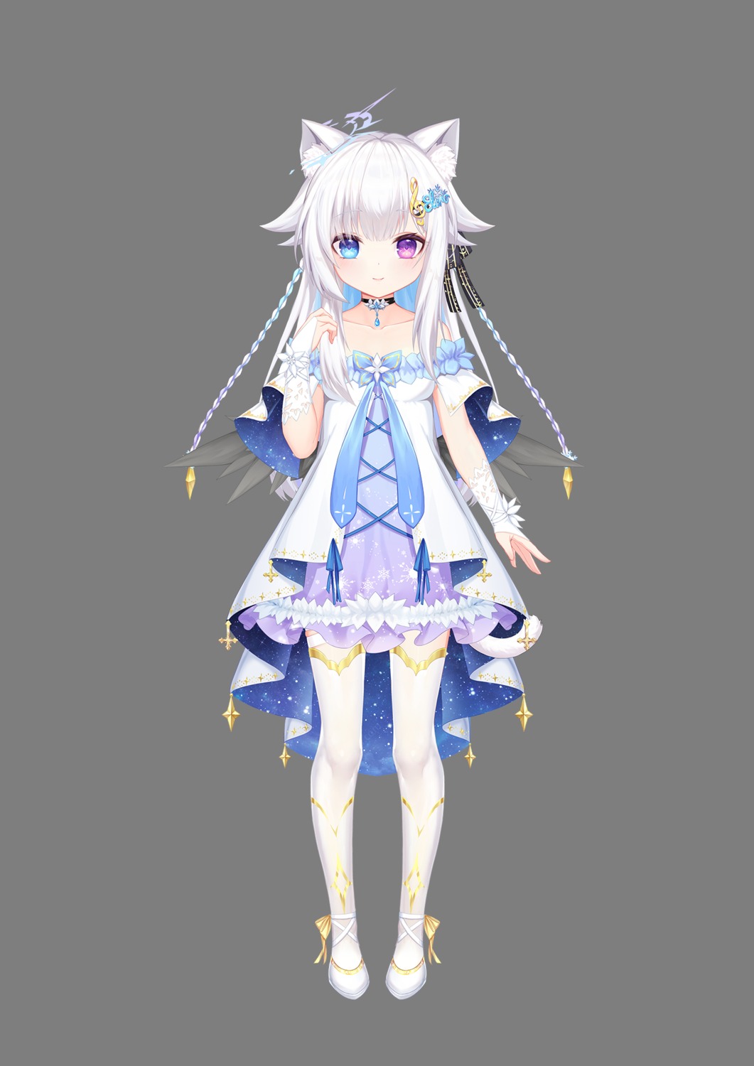 animal_ears, dress, garter, heels, heterochromia, nekomimi, sramy, thighhighs