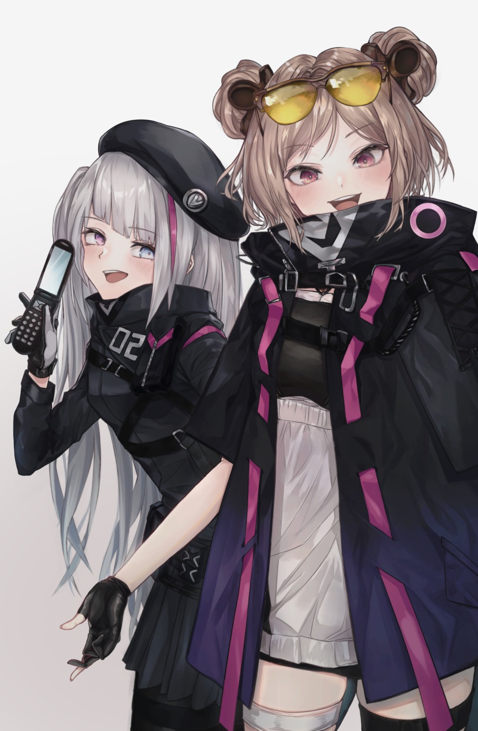 garter, girls_frontline, hakua_mill, heterochromia, mdr_(girls_frontline), megane, p90_(girls_frontline), thighhighs