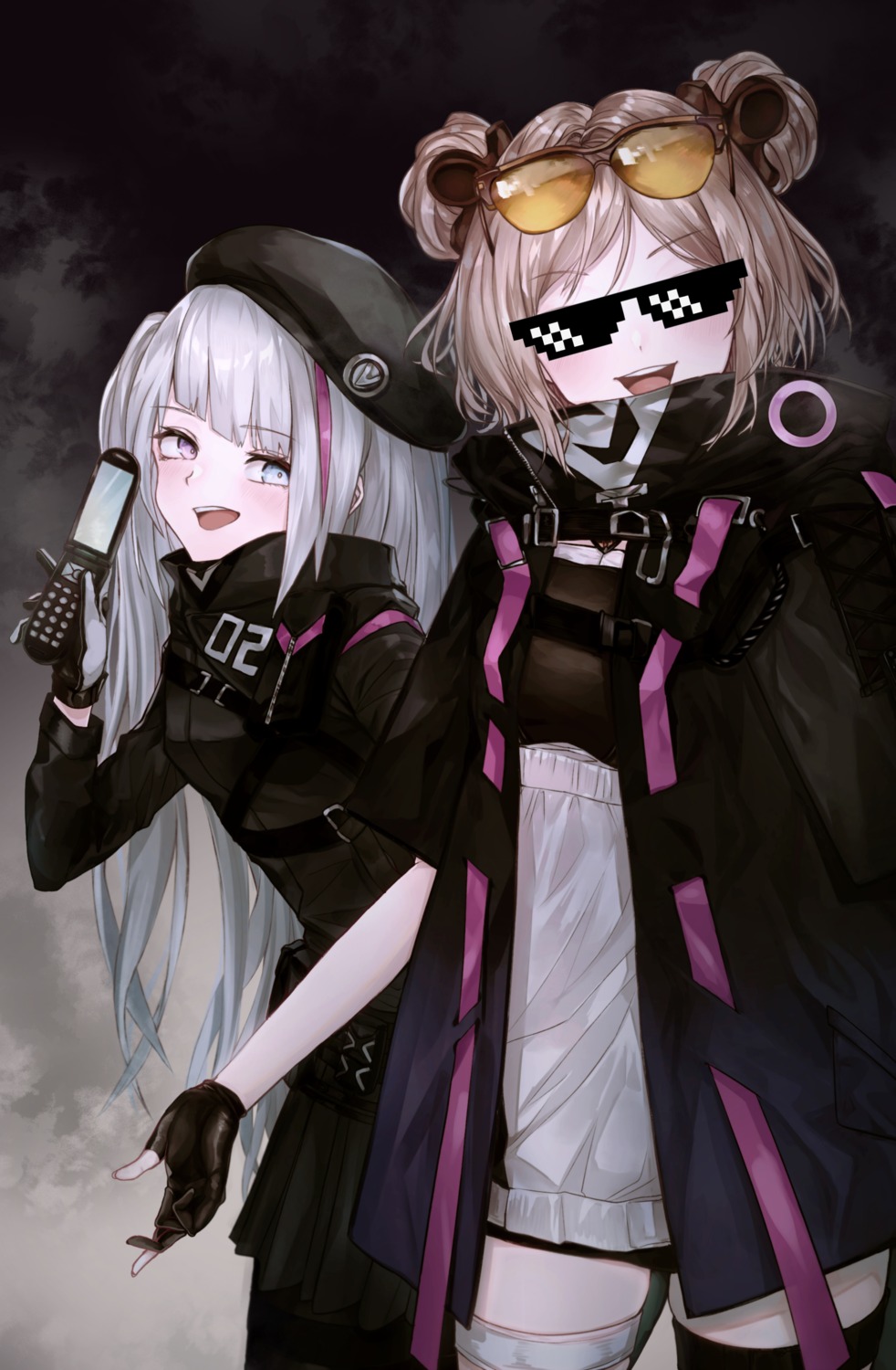 garter, girls_frontline, hakua_mill, heterochromia, mdr_(girls_frontline), megane, p90_(girls_frontline), thighhighs