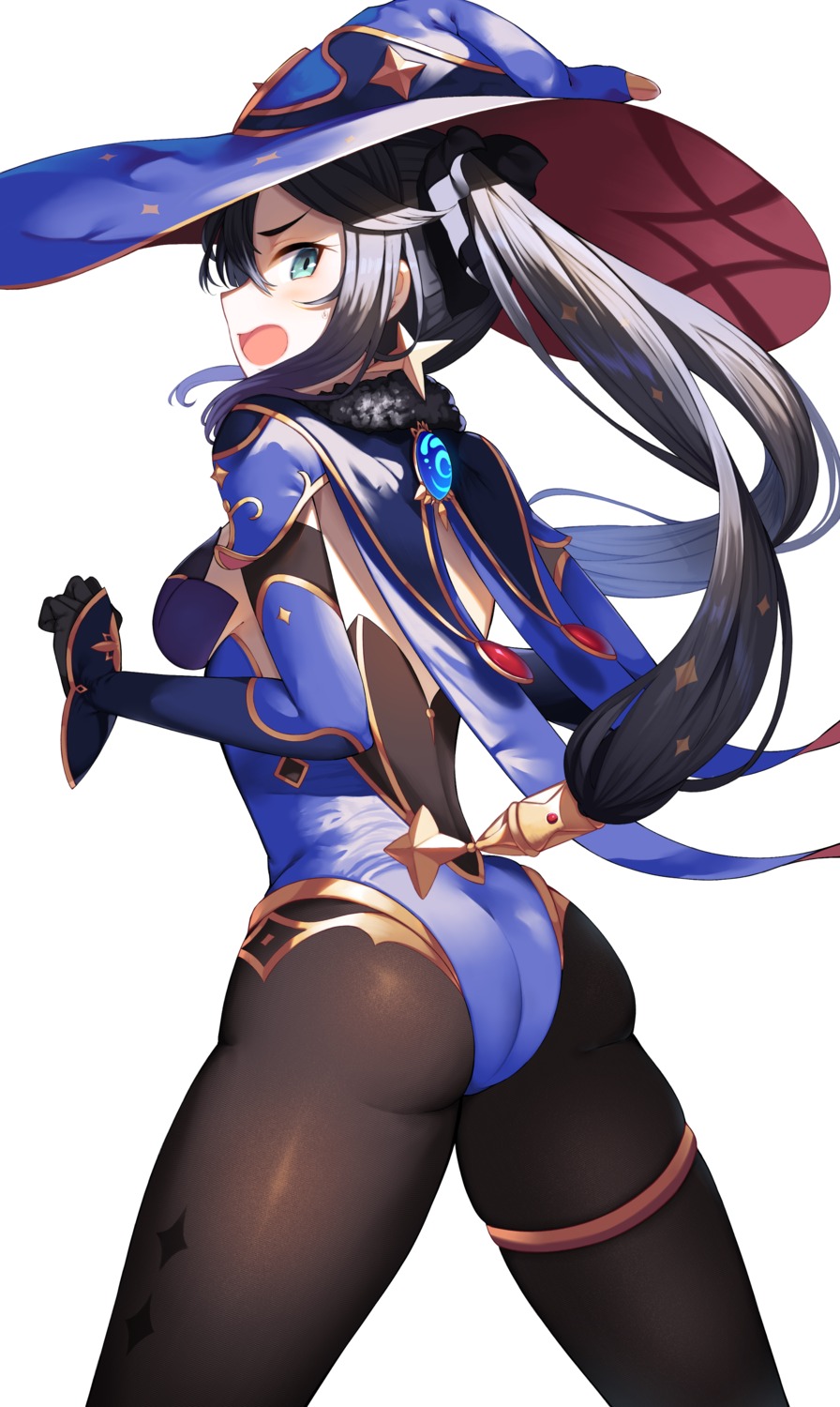 ass, garter, genshin_impact, leotard, mona_megistus, pantyhose, witch, yamato_(muchuu_paradigm)