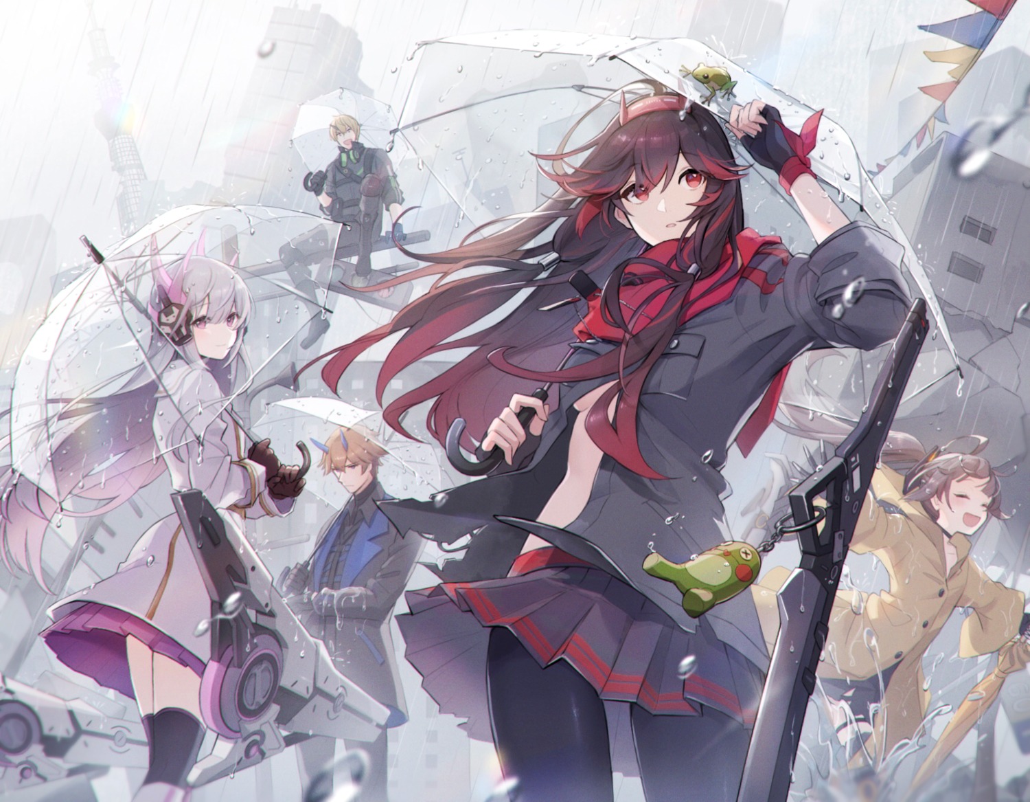 business_suit, garter, gun, horns, kaumi_(punishing:_gray_raven), lee_(punishing:_gray_raven), liv_(punishing:_gray_raven), lucia_(punishing:_gray_raven)
