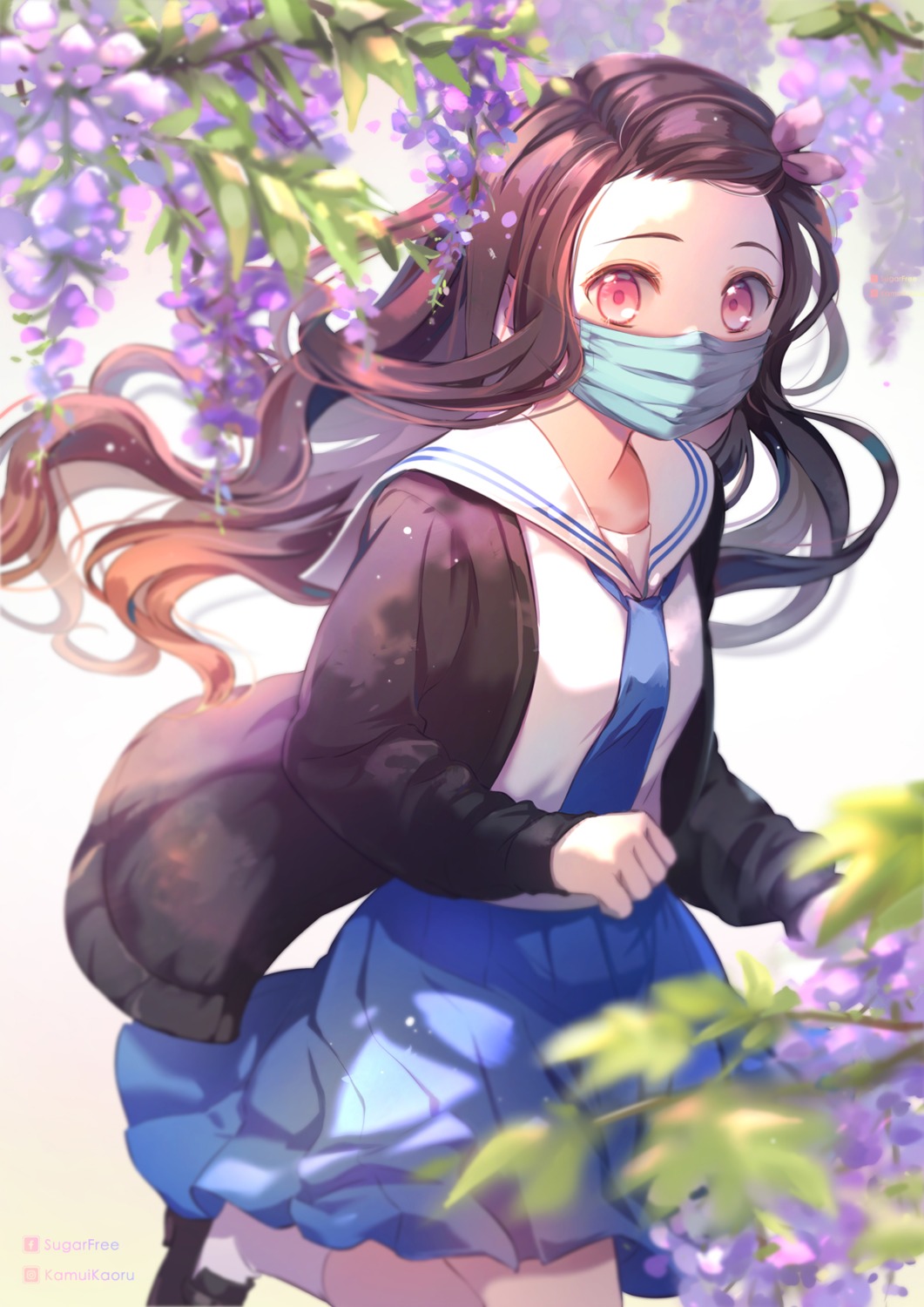 kamado_nezuko, kamui@sugarfree, kimetsu_no_yaiba, seifuku, skirt_lift, sweater