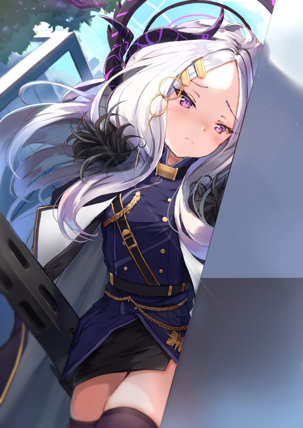 blue_archive, horns, kanon_(kanon_kanon0770), sorasaki_hina, thighhighs, uniform