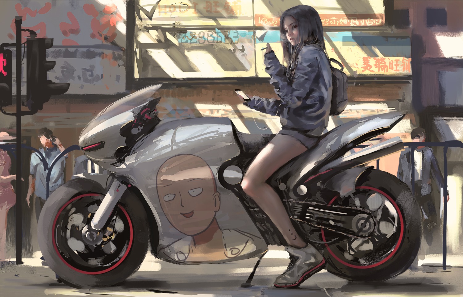 one_punch_man, saitama, smoking, wlop