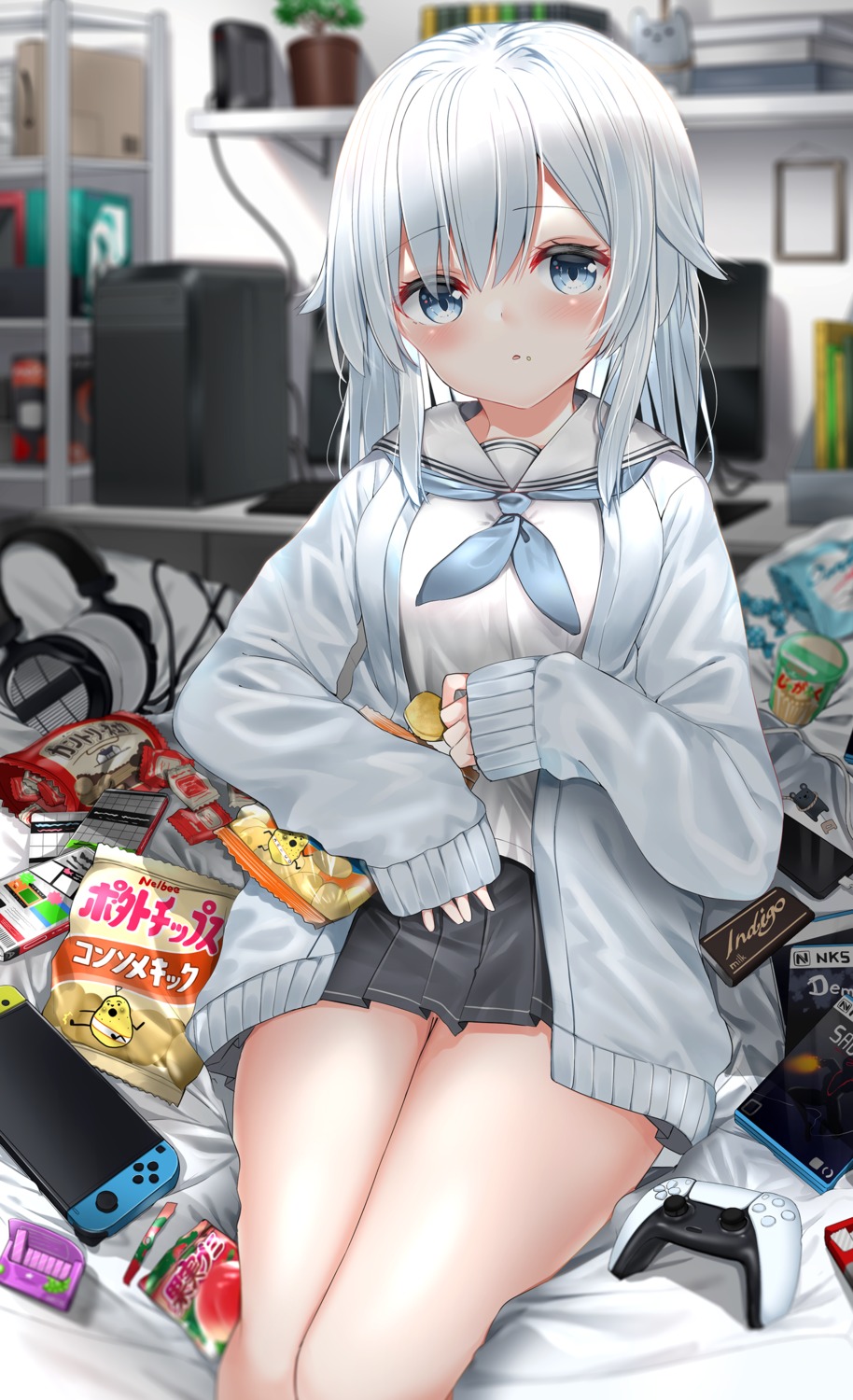 neku_(neku_draw), seifuku, skirt_lift, sweater