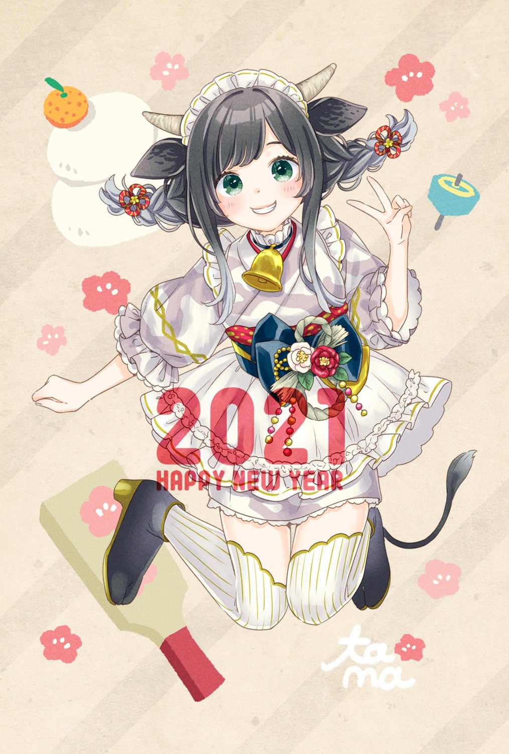 animal_ears, heels, horns, maid, mizutamako, tail, thighhighs, wa_maid