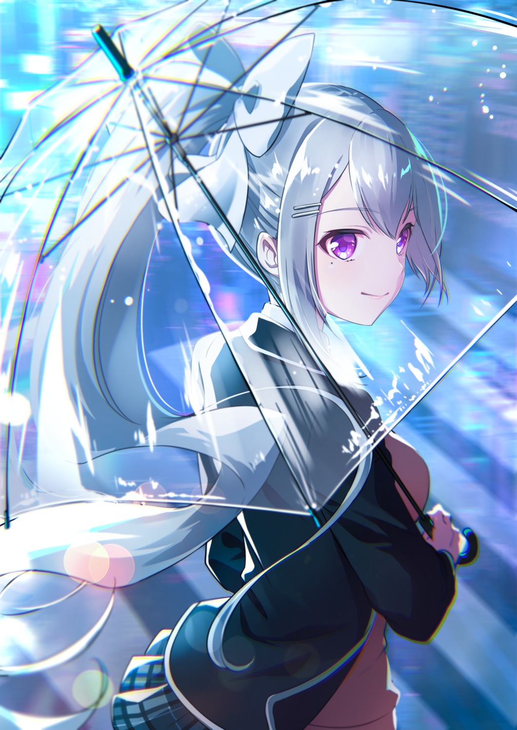 eriko, higuchi_kaede, nijisanji, seifuku, sweater, umbrella