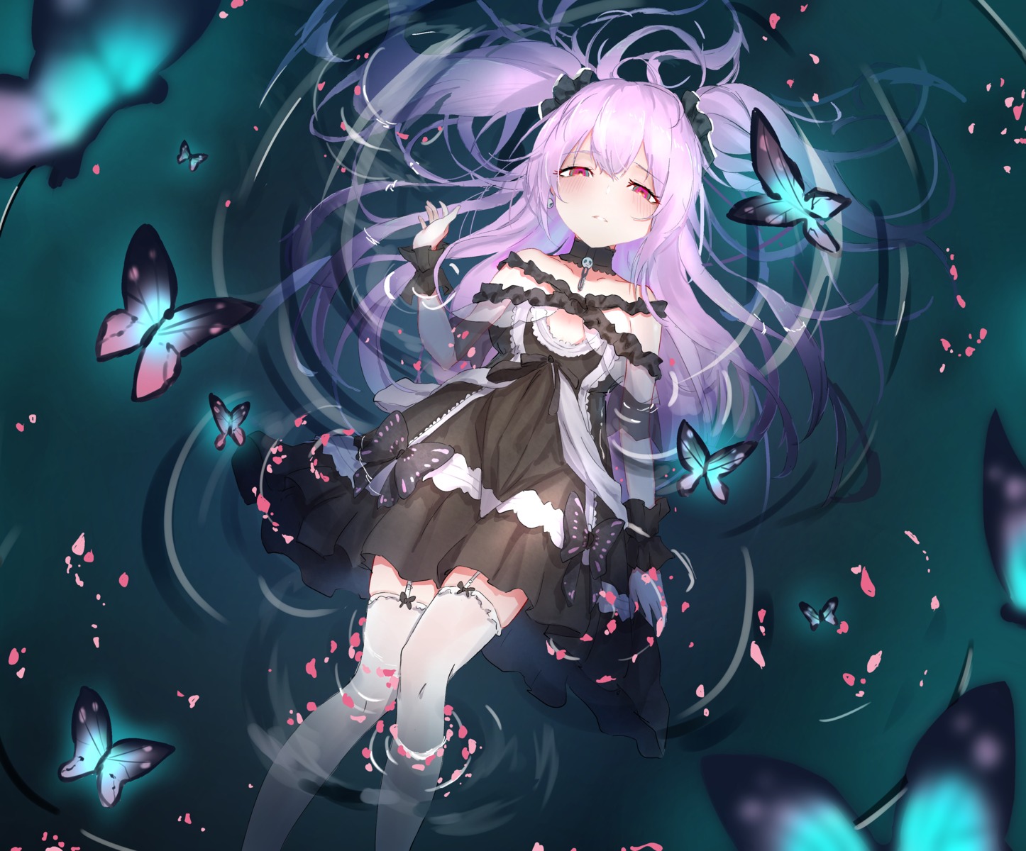 dress, gothic_lolita, hololive, lolita_fashion, stockings, thighhighs, uruha_rushia, wet