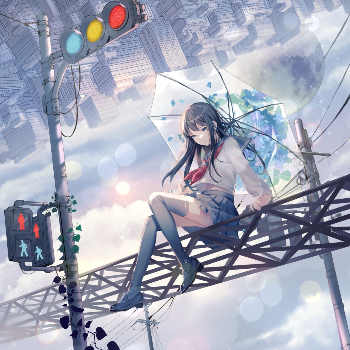 aono_99, seifuku, skirt_lift, thighhighs, umbrella