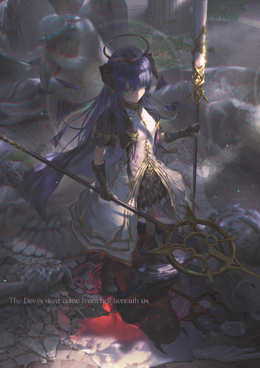 angel, arknights, dress, hinoborukaku, horns, mostima_(arknights), weapon, wings